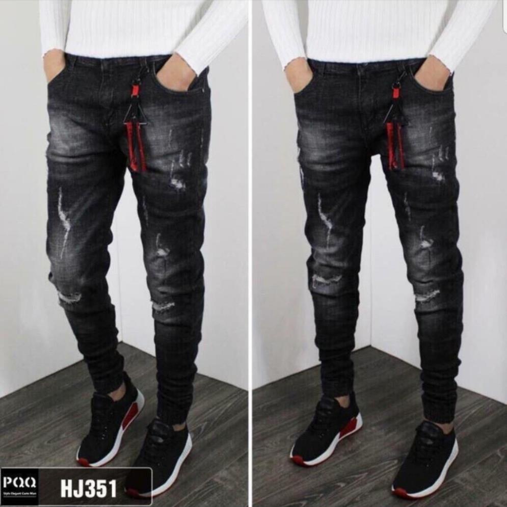 Quần jean jogger nam đen rách gối chất bò cao cấp co dãn 4 chiều cực đẹp quần rin trơn QDJ0351M Nhiều mẫu mới ❗