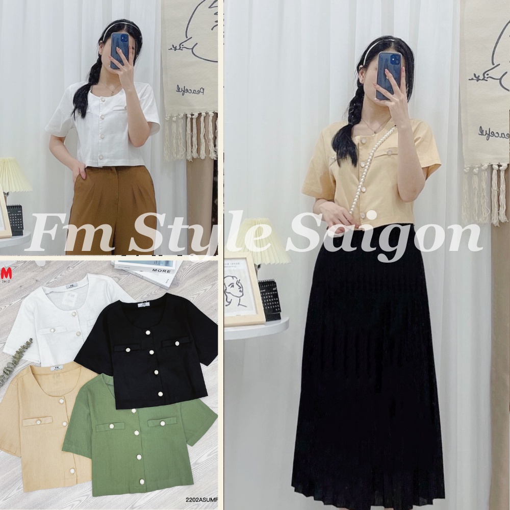 Áo Kiểu Nữ Cổ Tròn Ngắn Tay Dệt Kim | Áo Sơ Mi Kiểu Tay Ngắn Phong Cách Hàn Quốc | Fmstyle Saigon 220215418