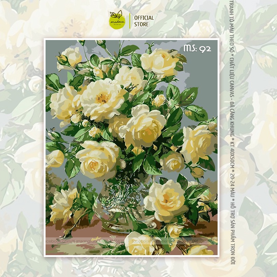 Tranh tô màu số hóa Madoca có khung 40x50cm Hoa hồng vàng T92