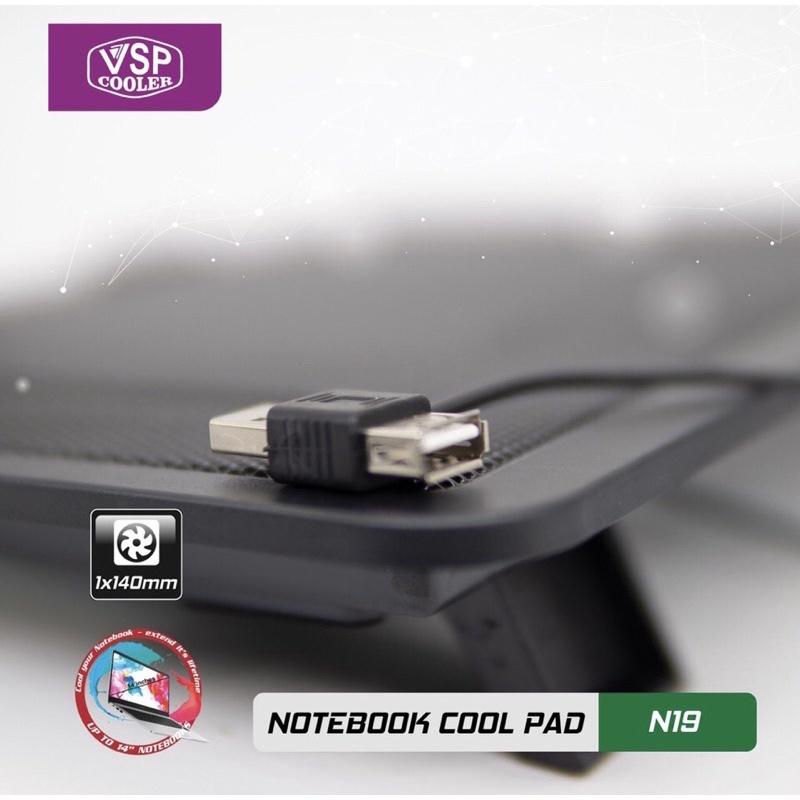 Đế Tản Nhiệt Laptop Cooler N19 1FAN * 14CM bảo hành 6 tháng