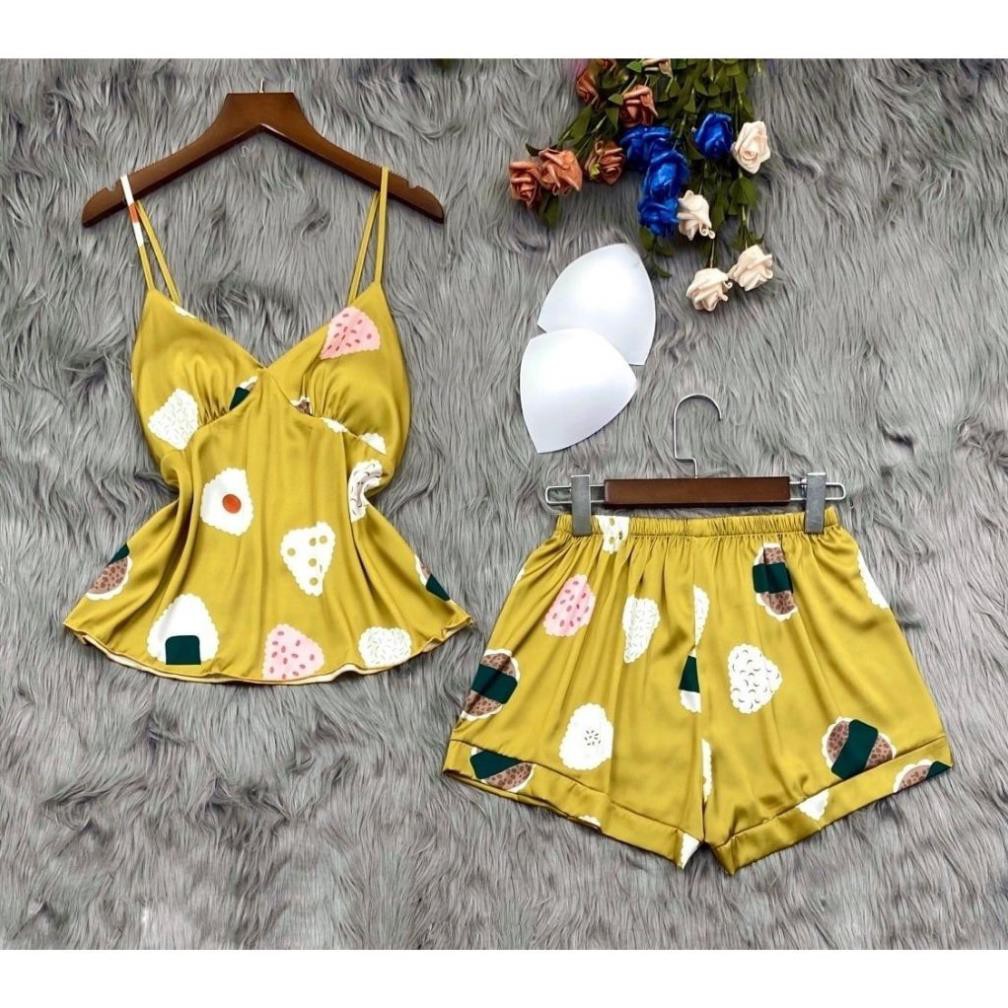 Bộ Đồ Ngủ Quyến Rũ Phi Lụa 2 Dây Gợi Cảm - Bộ Mặc Nhà Cute Cho Nữ Kèm Mút Ngực | Hân Fashion | BigBuy360 - bigbuy360.vn
