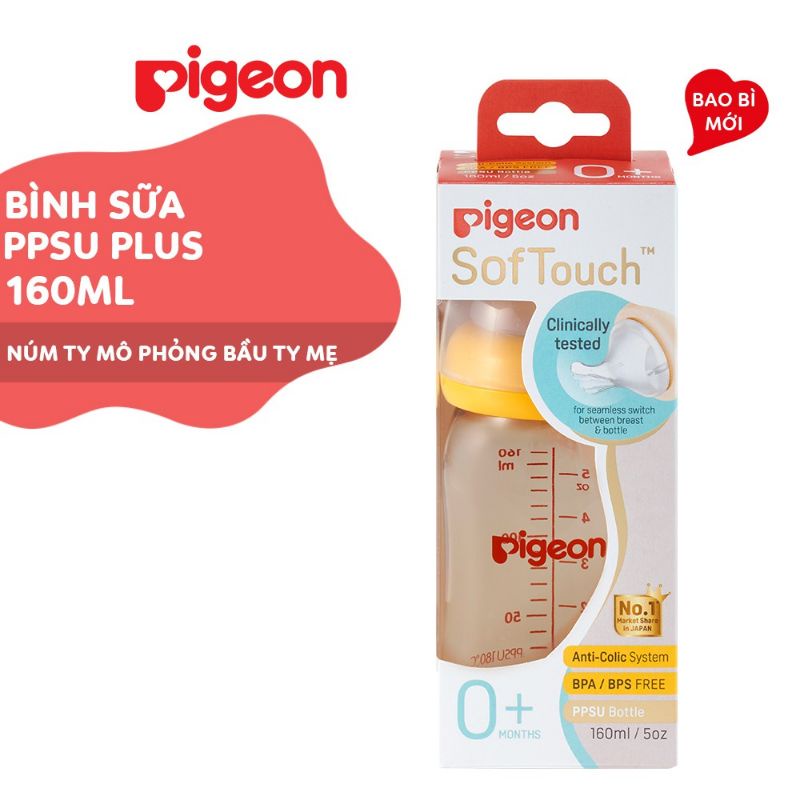 [CHÍNH HÃNG] Bình sữa Pigeon PPSU Plus dung tích 160ml/ 240ml