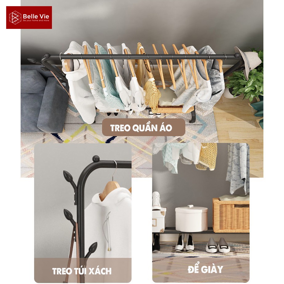 Giá Treo Quần Áo Bằng Kim Loại BELLEVIE Kệ Treo Quần Áo 1 Gian 2 Tầng Để Đồ Đa Năng Lắp Ráp Tiện Lợi 1G-2T