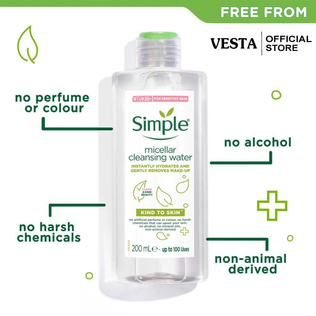 Nước Tẩy Trang Simple Micellar 200ml Làm Sạch Trang Điểm Skincare Chăm Sóc Dưỡng Da Vượt Trội | BigBuy360 - bigbuy360.vn