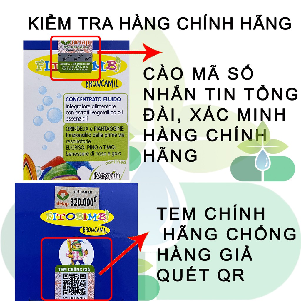 BRONCAMIL FITO BIMBI,Thảo Dược Ho Có Đờm,Viêm Họng,Viêm Phế Quản,Làm Dịu Mát Họng Đường Hô Hấp