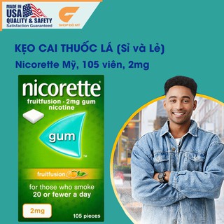 [Sỉ và lẻ] Kẹo cai thuốc lá Nicorette Mỹ, 105 viên vị trái cây