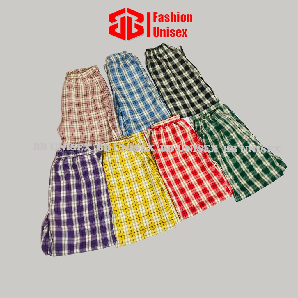 Quần Kẻ Nữ Ống Rộng Cạp Chun Caro Lưng Cao Dáng Rộng Ống Suông, Chất Vải Kater Freesize Từ 45-55Kg - BB Real