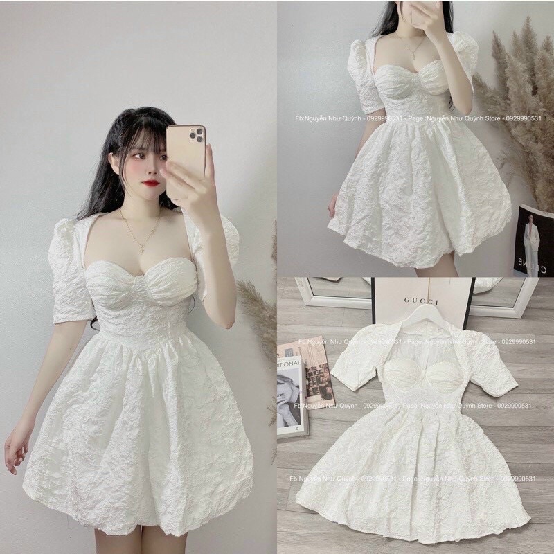 ĐẦM CỔ VUÔNG TAY PHỒNG DÁNG NGẮN XOÈ CHẤT GẤM CAO CẤP ( có mod ) ALOHASHOP91