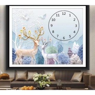 Tranh đính đá Đồng Hồ Hươu Nai - KT: 60x50cm