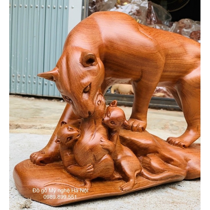 Tượng con báo săn mồi gỗ hương 50cm