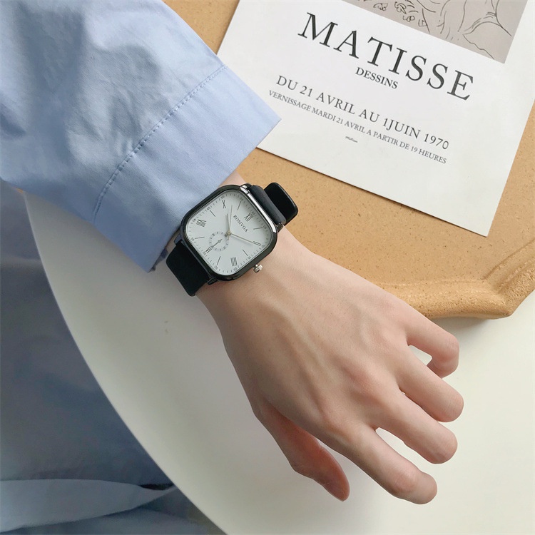 Đồng hồ nữ dây da Rosivga mặt vuông bản to dành cho cả nam và nữ đẹp có chống nước Gems Acc