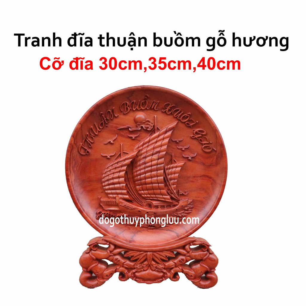 Tranh đĩa thuân buồm xuôi gió gỗ hương cao cấp cỡ đĩa 30,35,40