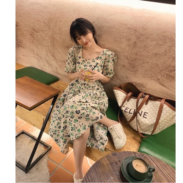 [CÓ SẴN] Váy hoa nhí cổ vuông màu cổ điển 🎀 nơ sau cổ 🎀 dáng dài siêu xinh | BigBuy360 - bigbuy360.vn