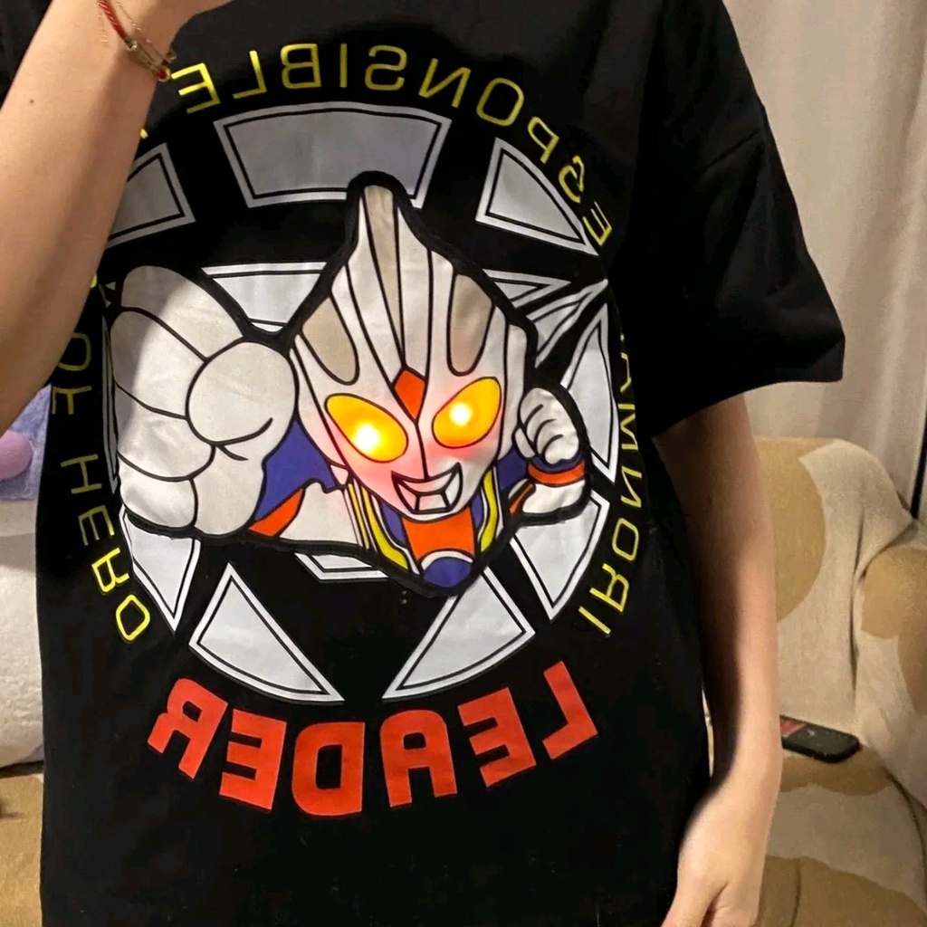 Khuyến Mãi Mới] Áo Thun Cotton Tay Ngắn In Hình Ultraman Phát Quang Cho Cha Mẹ Và Bé Trai