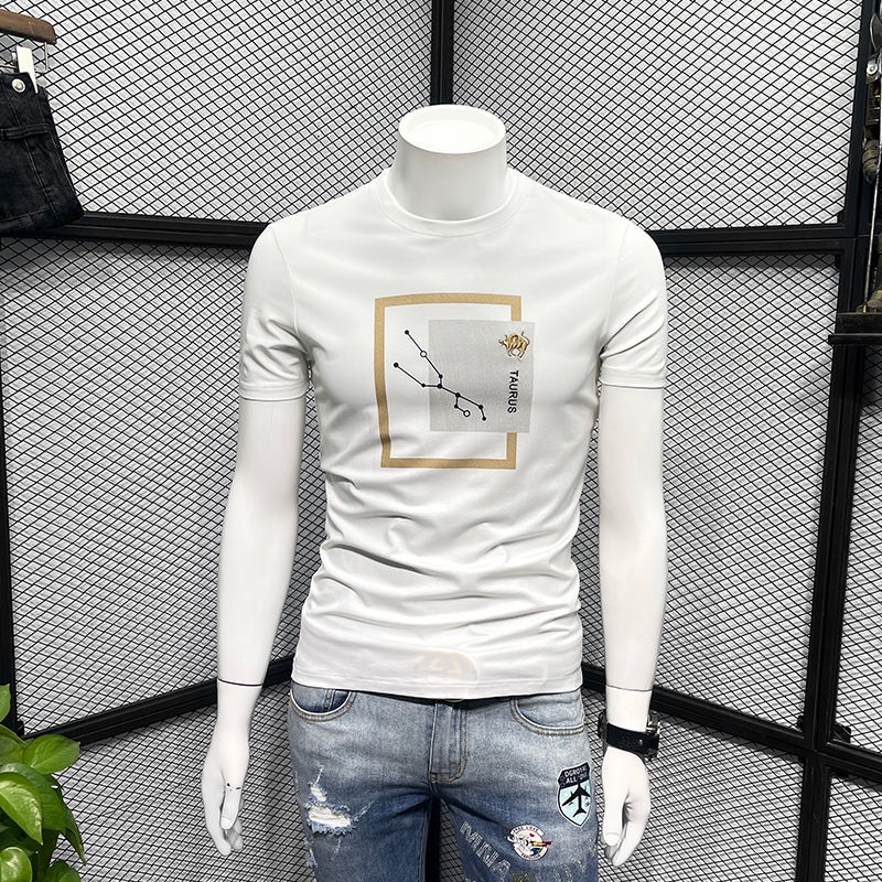 Áo Thun Cotton Tay Ngắn Cổ Tròn Ôm Dáng Trẻ Trung Phong Cách Hàn Quốc Cho Nam