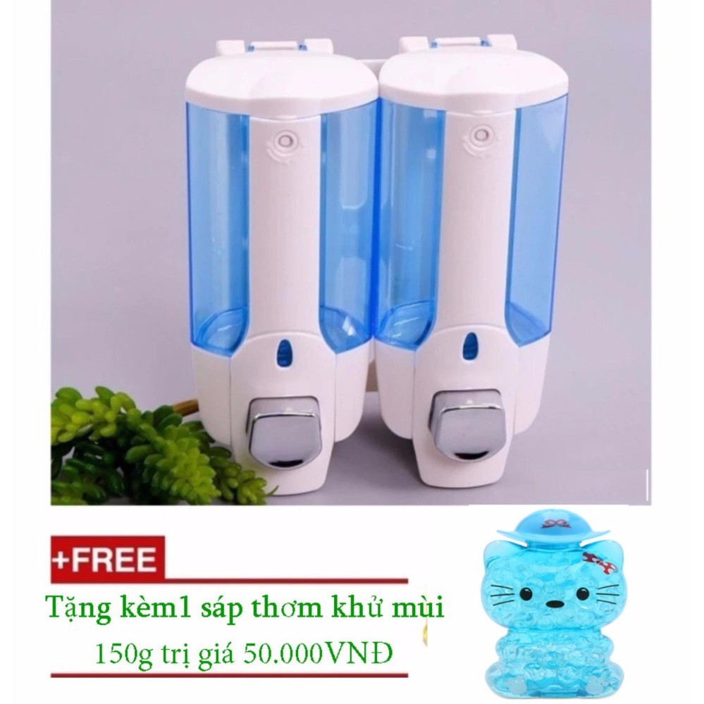 [HOT] Hộp đựng dầu gội nước rửa tay treo tường nhấn hai bình cao cấp tặng sáp khử mùi 150g (Hương Chaning) TH832