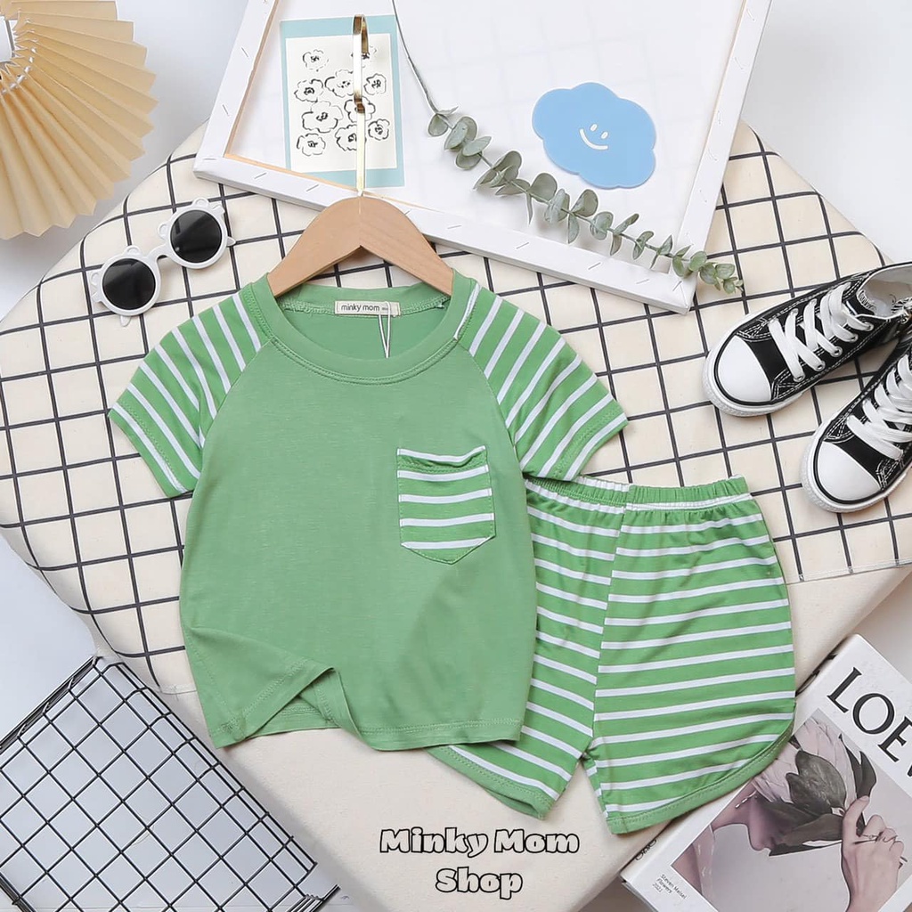 Bộ quần áo cộc tay thun lạnh Minky mom bé trai SIZE ĐẠI