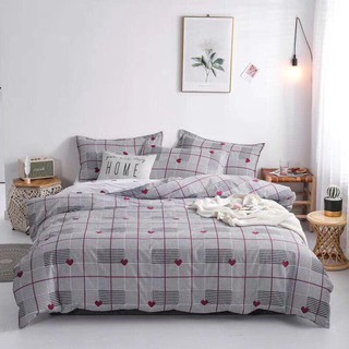 set chăn ga gối poly cotton tim nhỏ caro xám