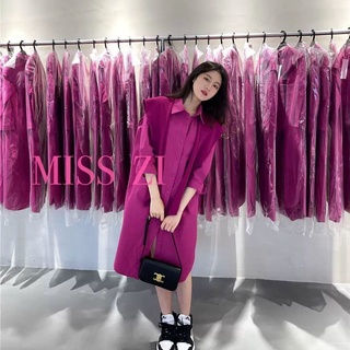Đầm sơ mi dáng rộng màu trơn cài nút kèm khăn choàng đơn giản phong cách hàn quốc thời trang cho nữ