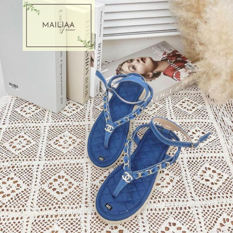 Sandal nữ xỏ ngón, sandal đế cói, sandal đi biển Hiền Hồ MAILIAA quai X đế mềm đi êm chân