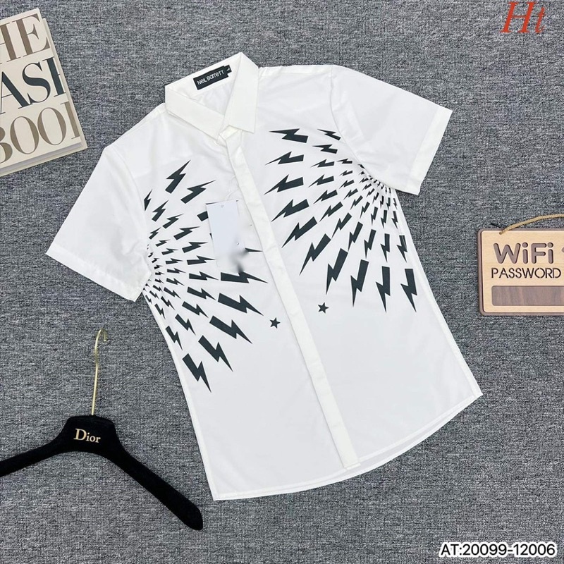 Áo sơ mi cộc tay hai tia sét hai bên HT12