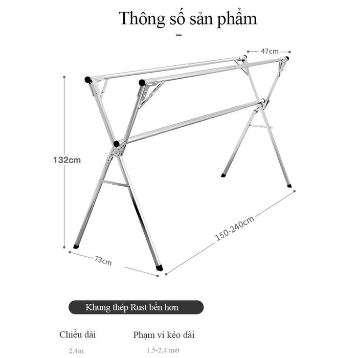 Giàn Phơi Quần Áo Thông Minh Gấp Gọn, Cây Inox bền 20 năm, Inox 304 Cao cấp Siêu Bền, Chịu Tải 150Kg MKS028