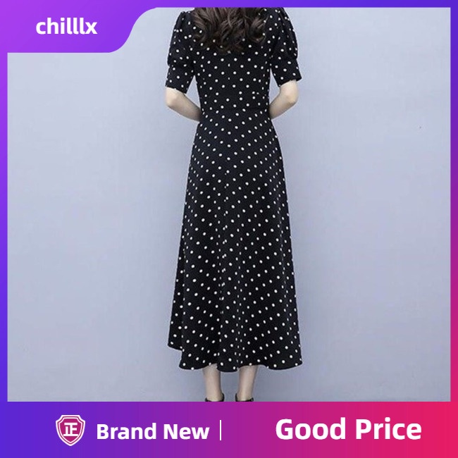 Đầm Dài Dáng Chữ A Cổ Chữ V Tay Loe Họa Tiết Chấm Bi Đơn Giản Thời Trang Mùa Hè Dành Cho Nữ