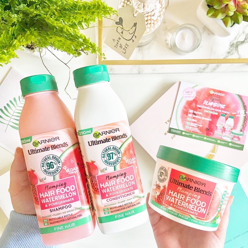 Bộ Gội Xả Dưa Hấu + Ủ Dành Cho Tóc Mỏng, Tóc Rụng Garnier Watermelon Hair Food