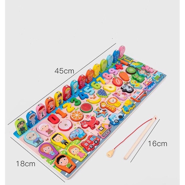 Bộ đồ chơi câu cá và ghép số 63 chi tiết bằng gỗ