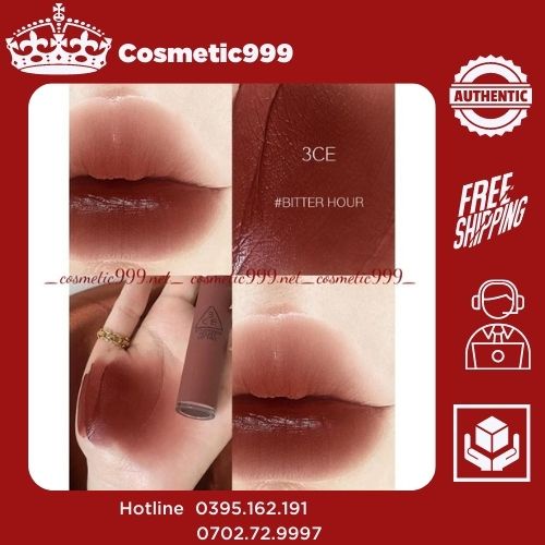 Son 3ce velvet lip tint, son 3ce chính hãng lì mịn đỏ đất, đỏ nâu Cosmetic999