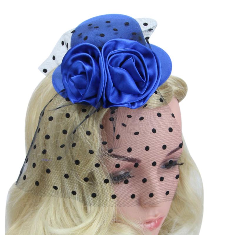 Kẹp Tóc Vải Lưới Hình Hoa + Mạng Che Mặt Họa Tiết Chấm Bi Cho Bé Gái