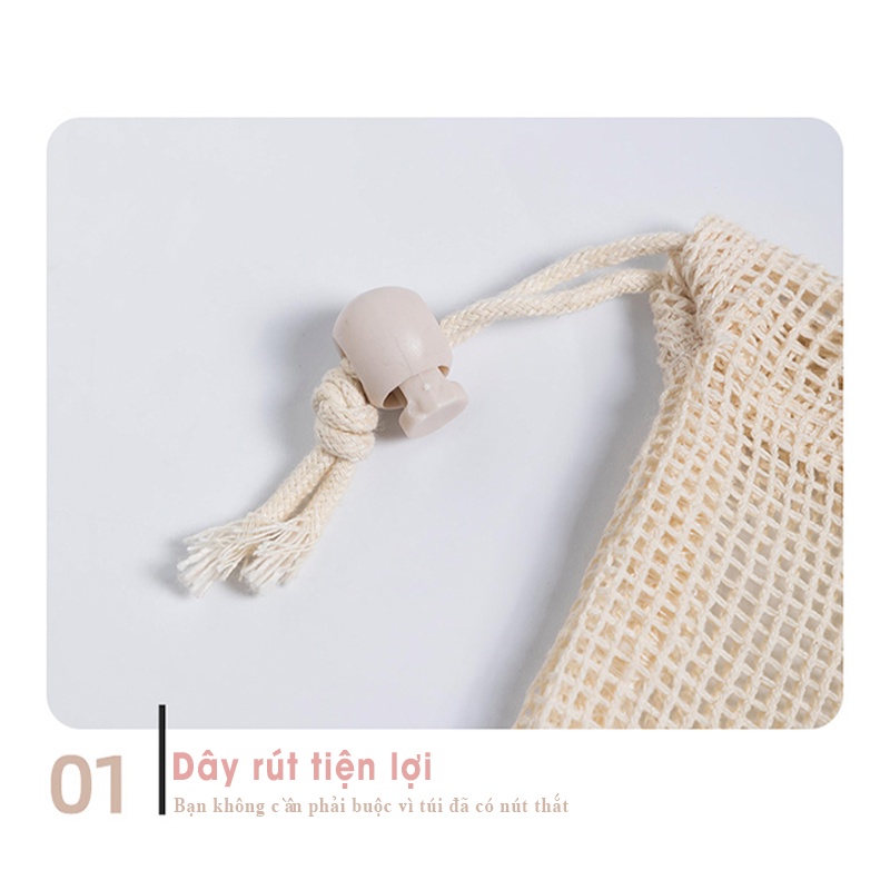Túi lưới đựng rau - củ - quả có dây rút chất lượng cao thay thế túi nilon, túi giấy BeeJoo