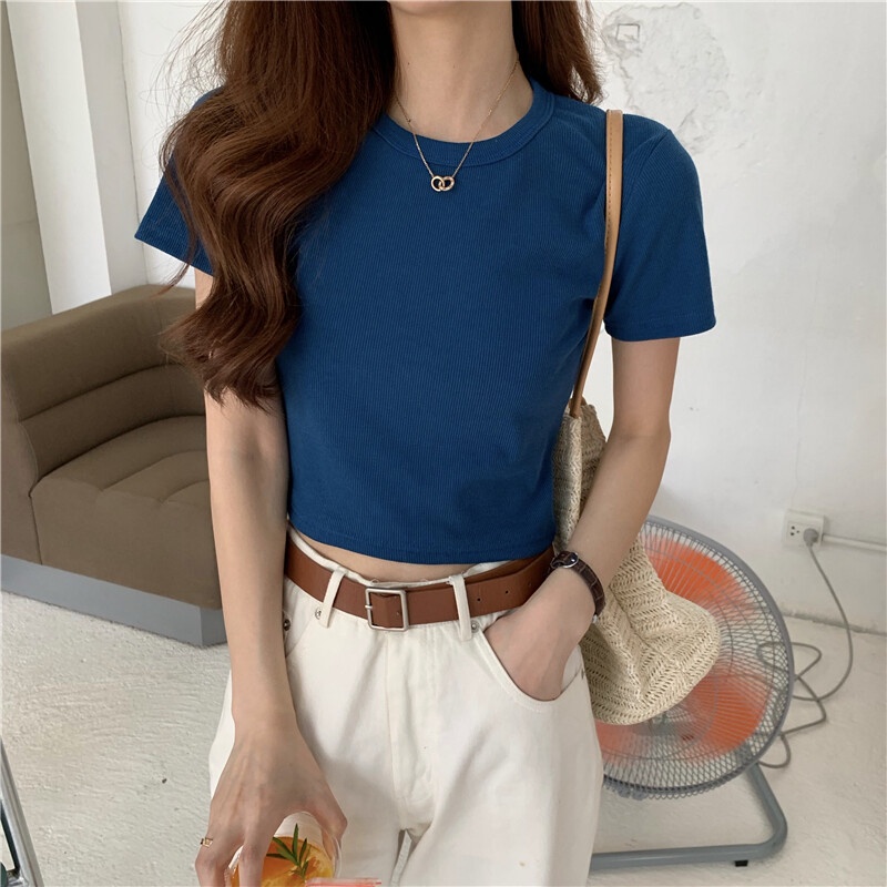 IELGY Áo Thun Tay Ngắn Mỏng Và Đơn Giản Thời Trang Mùa Hè Hàn Quốc Mới Dành Cho Bạn Nữ