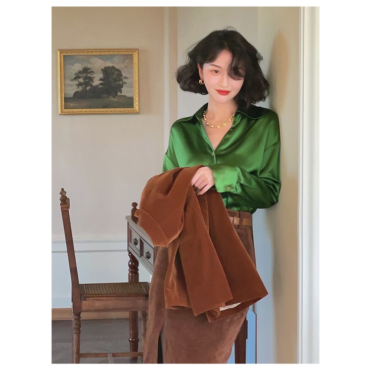 🍃🍃Set Áo + Chân Váy Nhung Xẻ Bên Eo Cao Phong Cách Pháp🍃🍃