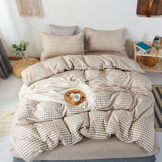 [RẺ VÔ ĐỊCH]Bộ chăn ga gối cotton poly nhập khẩu phong cách Hàn Quốc - kẻ caro be