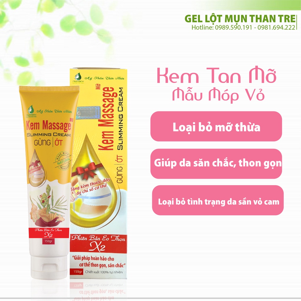 (Tặng Thước Dây+Tặng Đai Gen Nịt Bụng Siết Eo Giảm Mỡ) Kem Massage Tan Mỡ Ngân Bình Gừng Ớt 150g