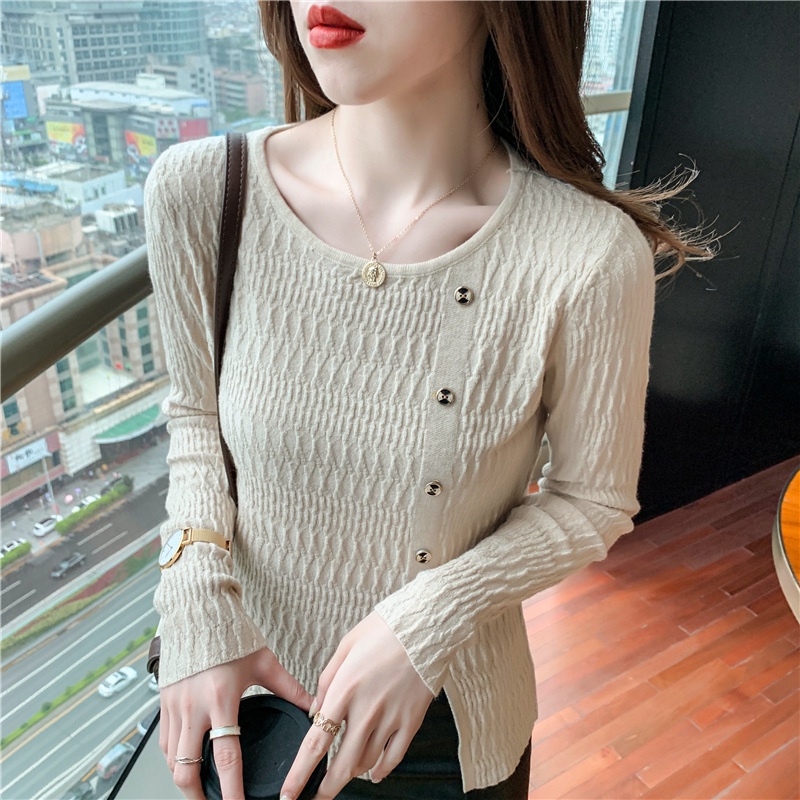 Áo len ZHELIHANGFEI tay dài xẻ tà phong cách sang trọng hợp thời trang