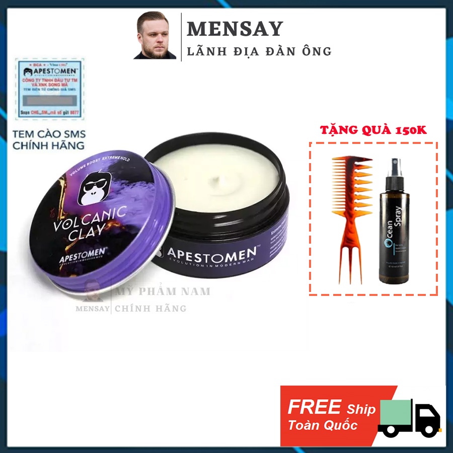 Sáp vuốt tóc Volcanic Clay ver 5, có tem SMS chính hãng, tặng kèm Pre-Styling và lược Trifecta