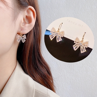 Korea Dongdaemun small pearl bow ear hook earrings
