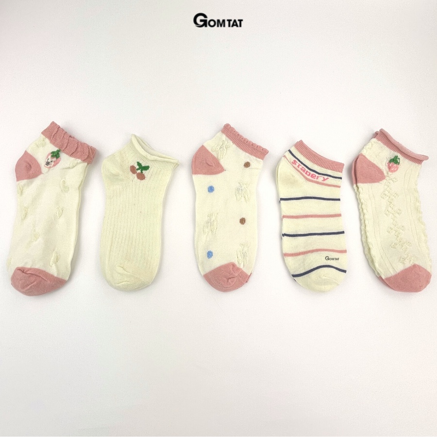 Set 5 đôi tất nữ cổ ngắn GOMTAT thời trang Hàn Quốc họa tiết dễ thương, chất liệu mềm mỏng thoáng mát- CB075