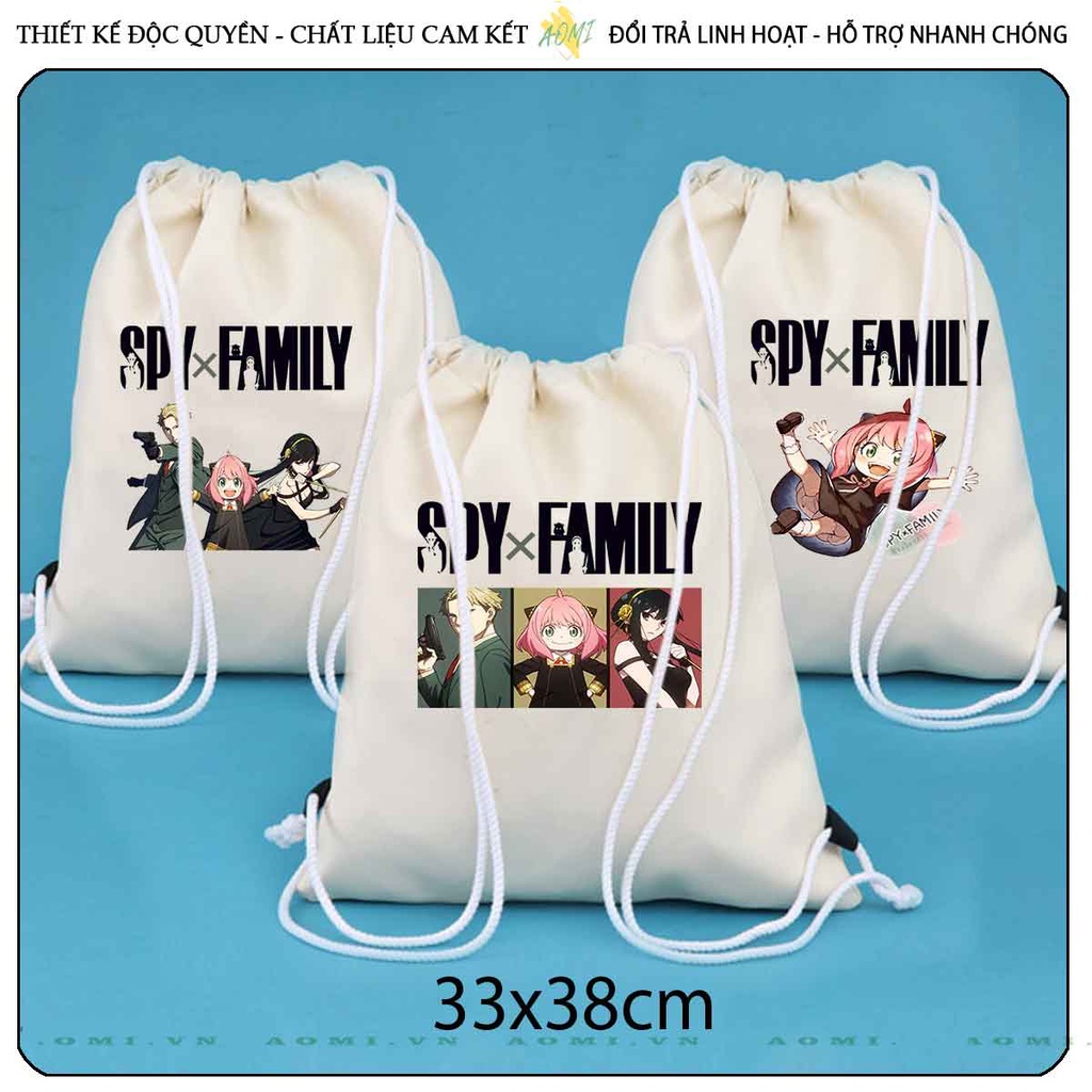 BALO MINI SPY X FAMILY AOMIVN DÂY RÚT ĐEO VAI 33x38cm NHỎ XINH UNISEX CHẤT CANVAS CUTE TIỆN ÍCH DU LỊCH DẠO PHỐ
