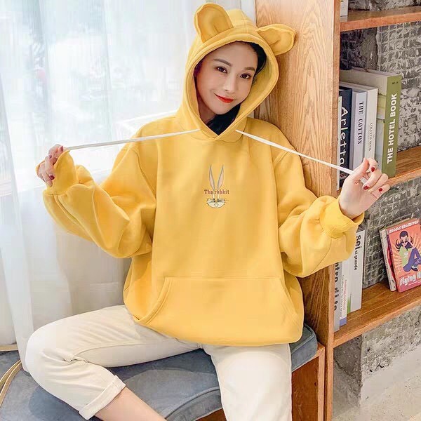 Áo khoác, áo hoodie unisex nam nữ nỉ ngoại The rabbit có túi dễ thương năng động thời trang học đường