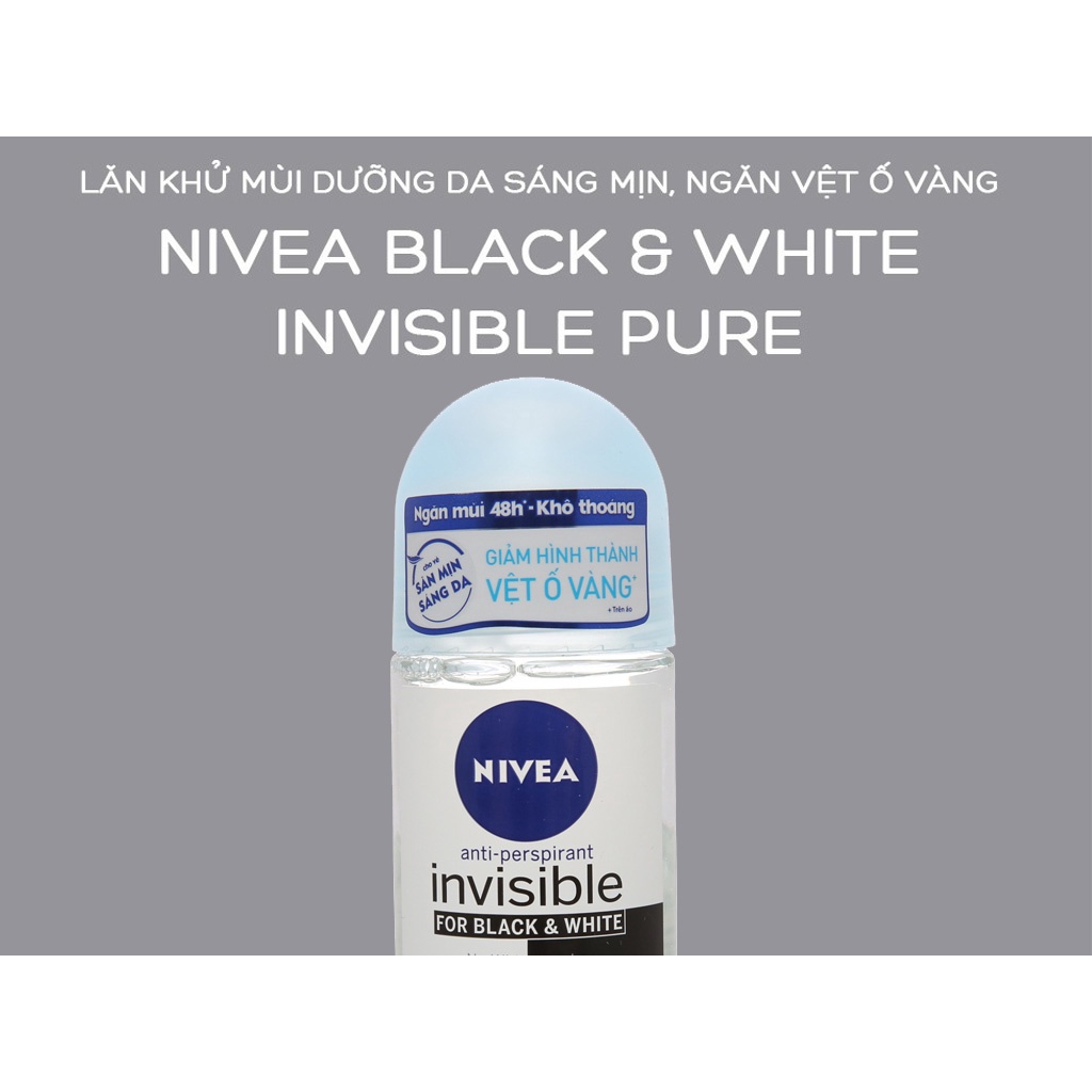 Lăn ngăn mùi NIVEA Black &amp; White chai 50ml - ngăn vệt ố vàng vượt trội