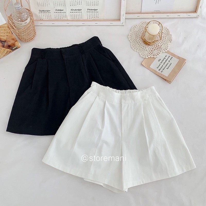 Quần short nữ ống rộng chất vải kaki form dáng basic, quần đùi kaki nữ cạp cao chun sau co giãn mặc ở nhà đi chơi đẹp