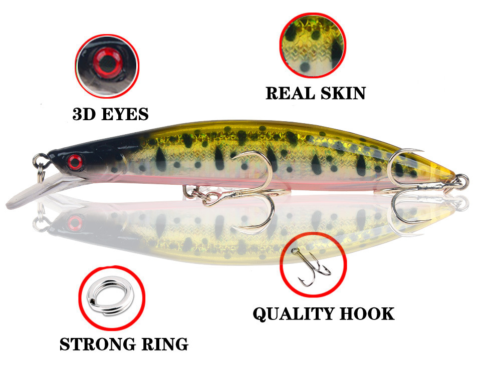 Mồi Câu Cá Giả Bằng Nhựa ABS Cứng Mắt 3D Kích Thước 13cm / 23g Kèm 2 Vòng Nhẫn# Mồi Câu Cá Giả Có Móc Chuyên Dùng