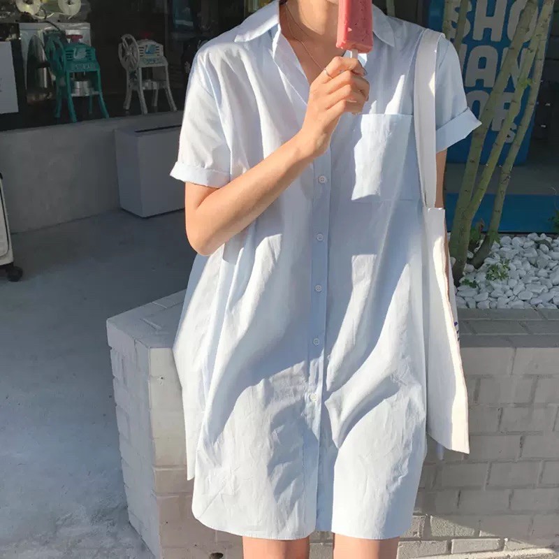  Đầm sơ mi Cami shirt dress 2 màu xanh pastel và tím lilac