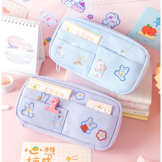 Túi Đựng Bút 8 Ngăn Sức Chứa Lớn Phong Cách Nhật Bản Dễ Thương Tiện Dụng Cho Học Sinh