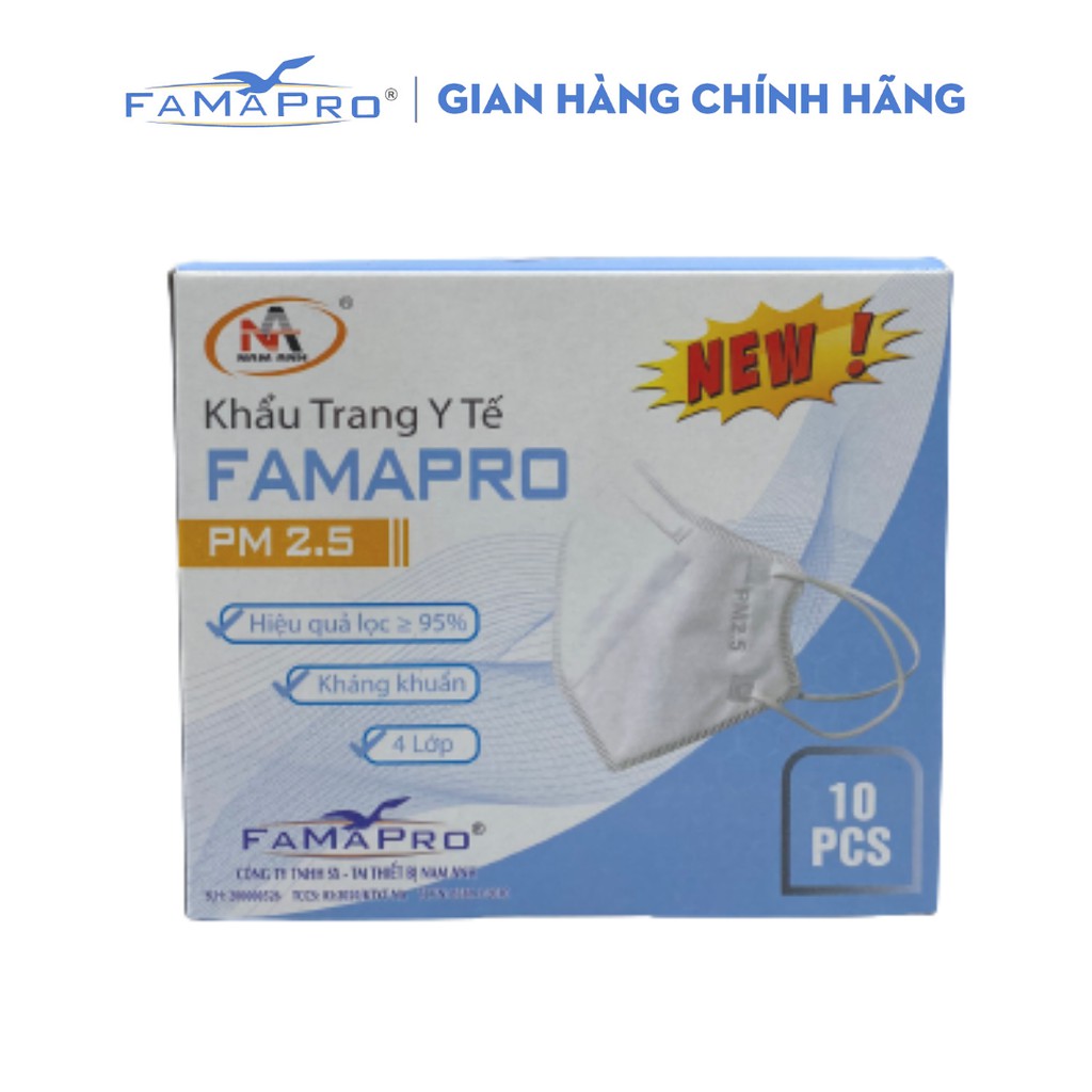 [HỘP-10 CÁI-MÀU TRẮNG] Khẩu trang y tế 4 lớp kháng khuẩn Famapro PM2.5 | BigBuy360 - bigbuy360.vn