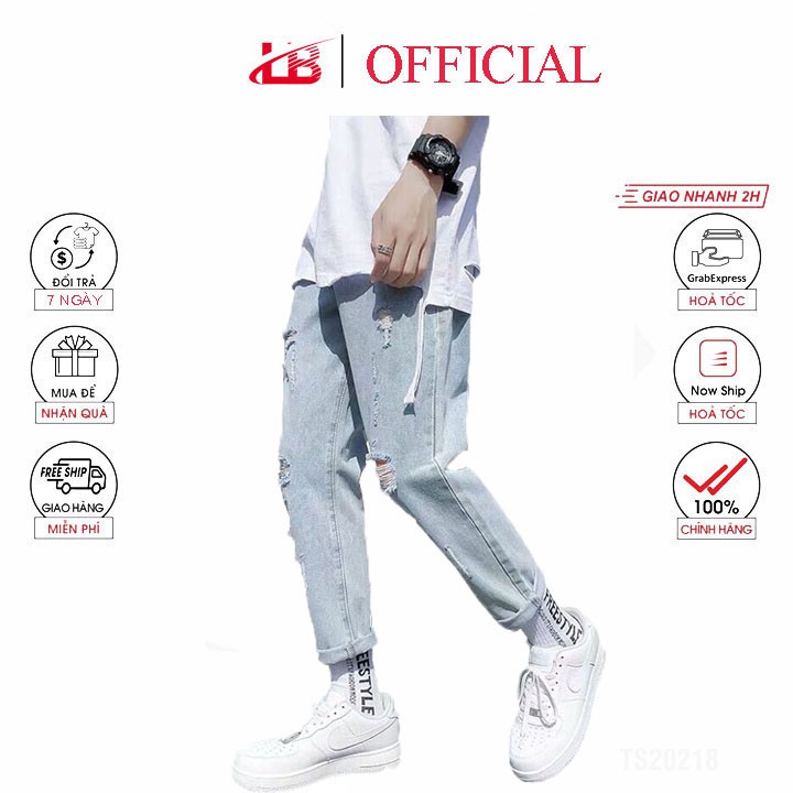 Quần baggy nam LB jean cotton dày dặn, cắt rách , ống rộng dáng suông, BGSH7