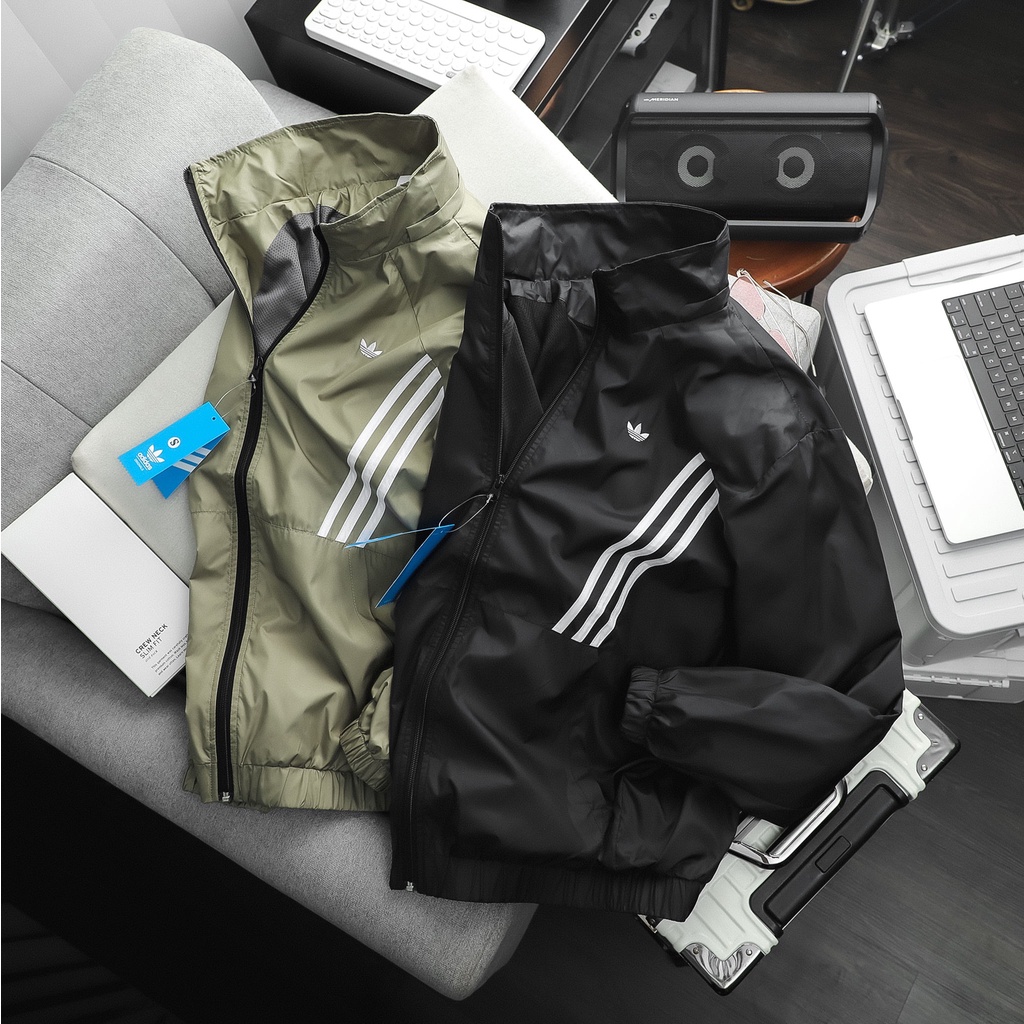 Aó Khoác gió nam DAS O.SKATEBOARDING JACKET 3-STRIPES PRIMEBLUE thể thao chống nước cao cấp xuất khẩu